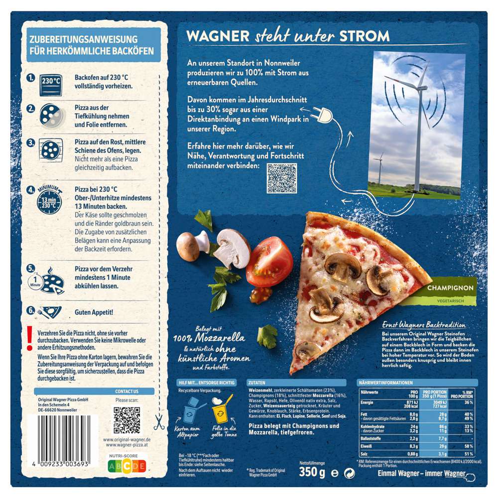 Produktabbildung Wagner Pizza Steinofen Champignon, tiefgekühlt