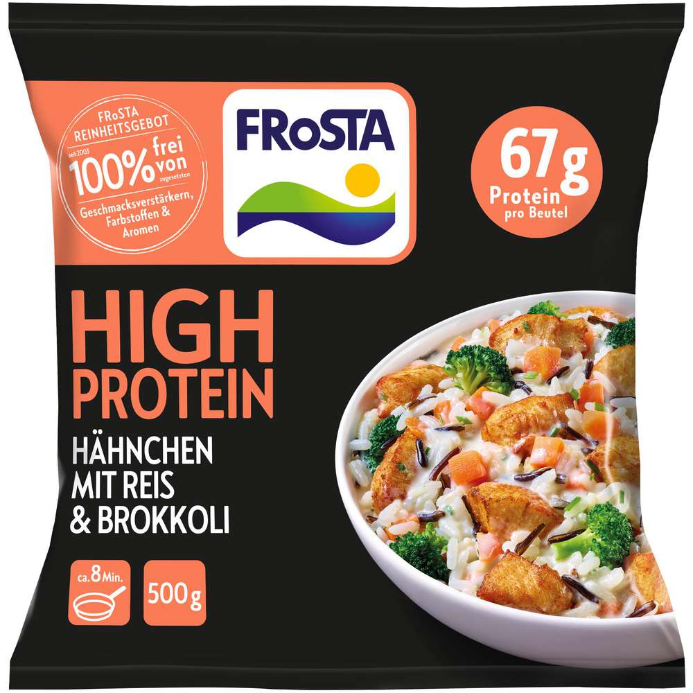 Produktabbildung Frosta High Protein Hähnchen mit Reis & Brokkoli, tiefgekühlt