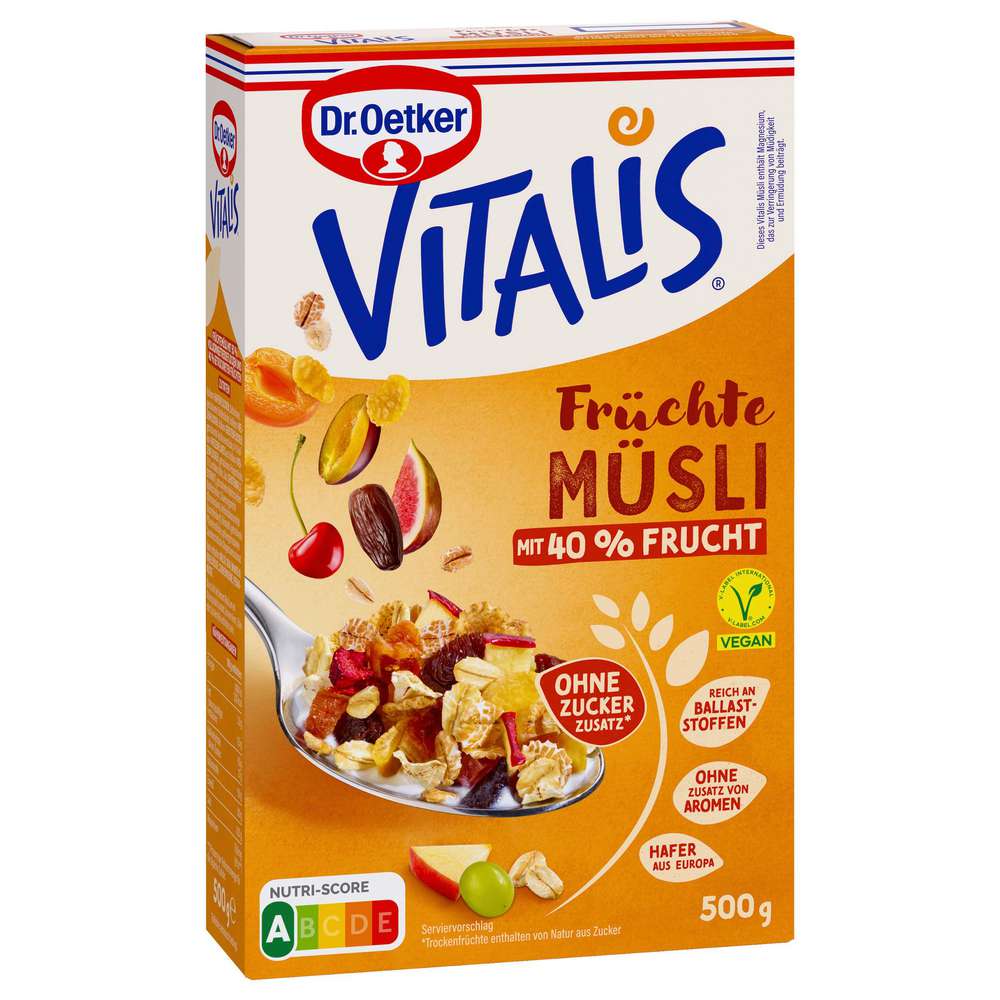 Produktabbildung Dr. Oetker Vitalis Früchtemüsli ohne Zuckerzusatz