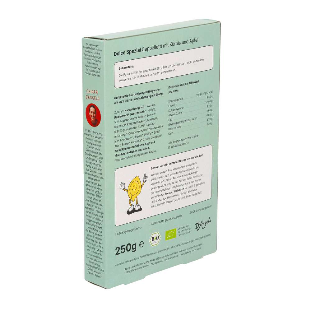 Produktabbildung D'Angelo Pasta Cappelletti, Kürbis-Apfel