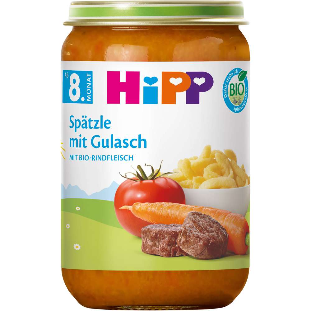 Produktabbildung Hipp Babynahrung Menü, Spätzle mit Gulasch