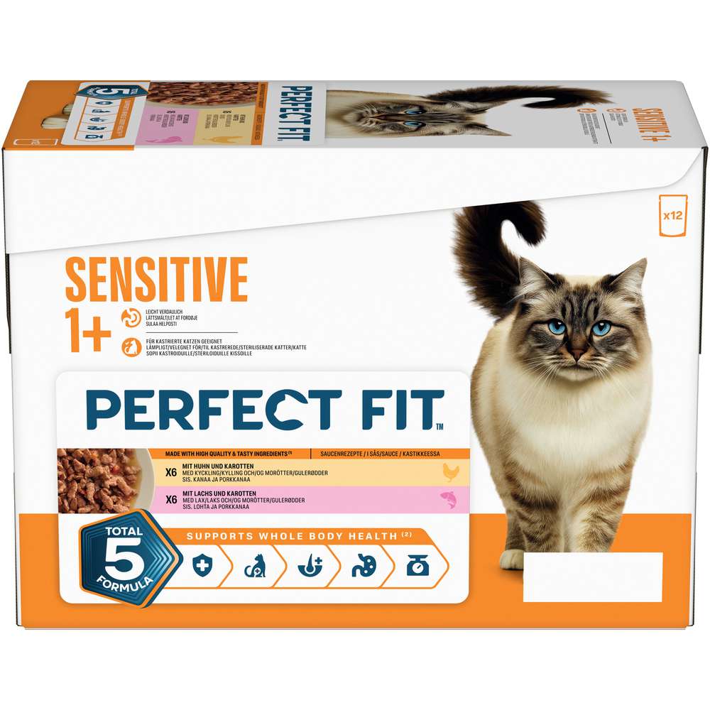 Produktabbildung Perfect Fit Katzen-Nassfutter Sensitive, Huhn/Lachs