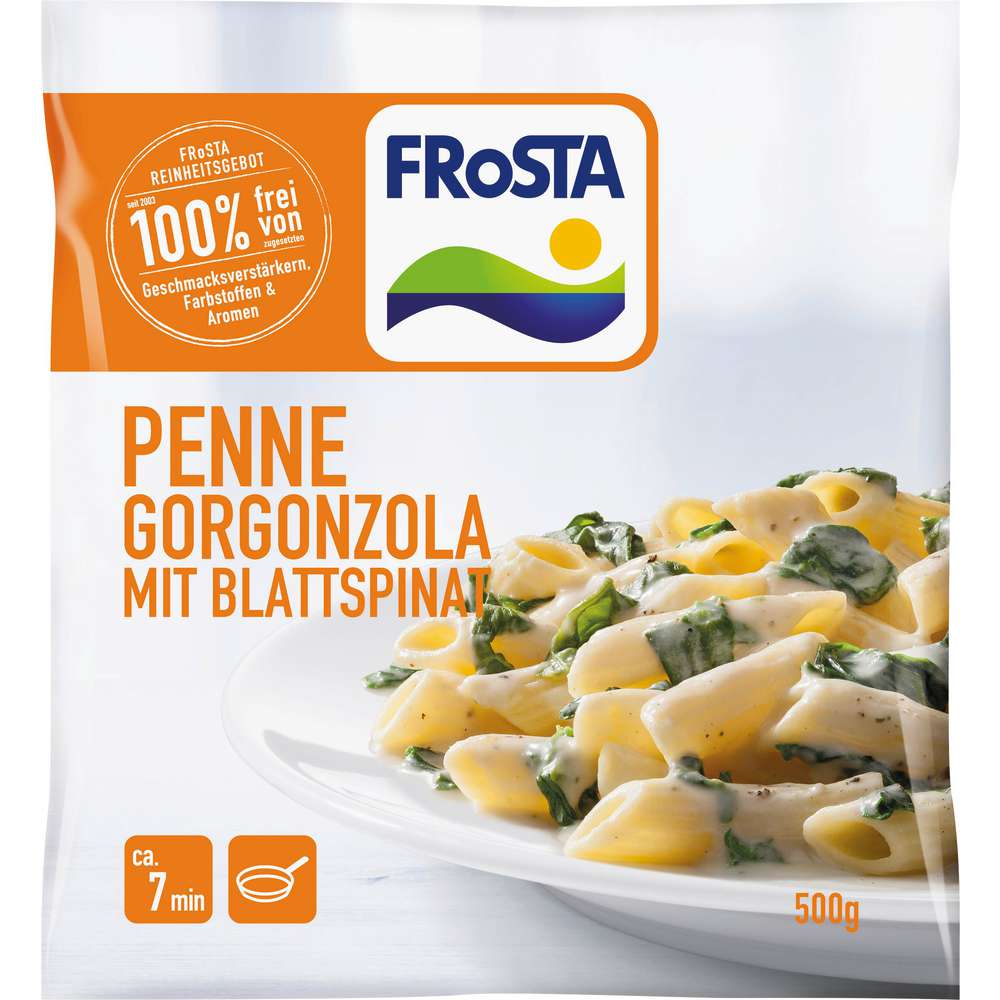 Produktabbildung Frosta Penne Gorgonzola mit Blattspinat, tiefgekühlt