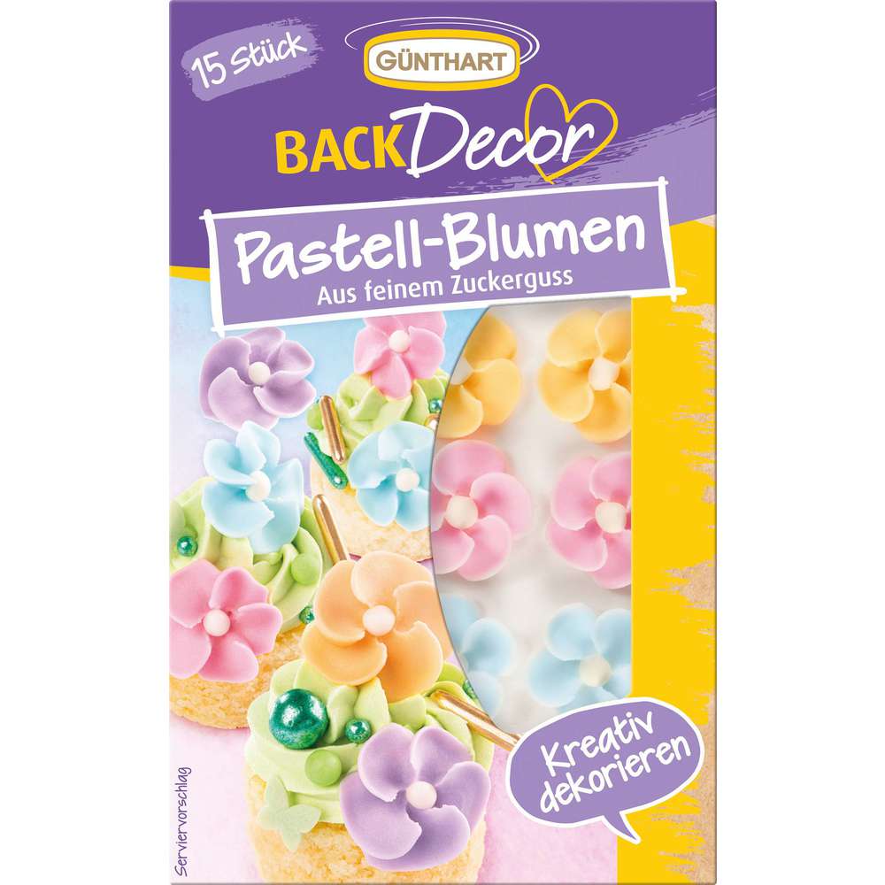 Produktabbildung Günthart Backdekor Pastell Blumen aus Zuckerguss