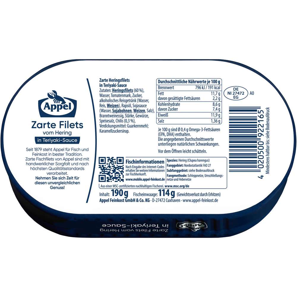 Produktabbildung Appel Heringsfilets Teriyaki 