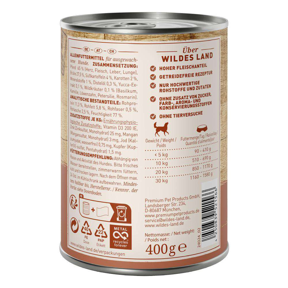 Produktabbildung Wildes Land Hunde-Nassfutter, Pferd/Süßkartoffel