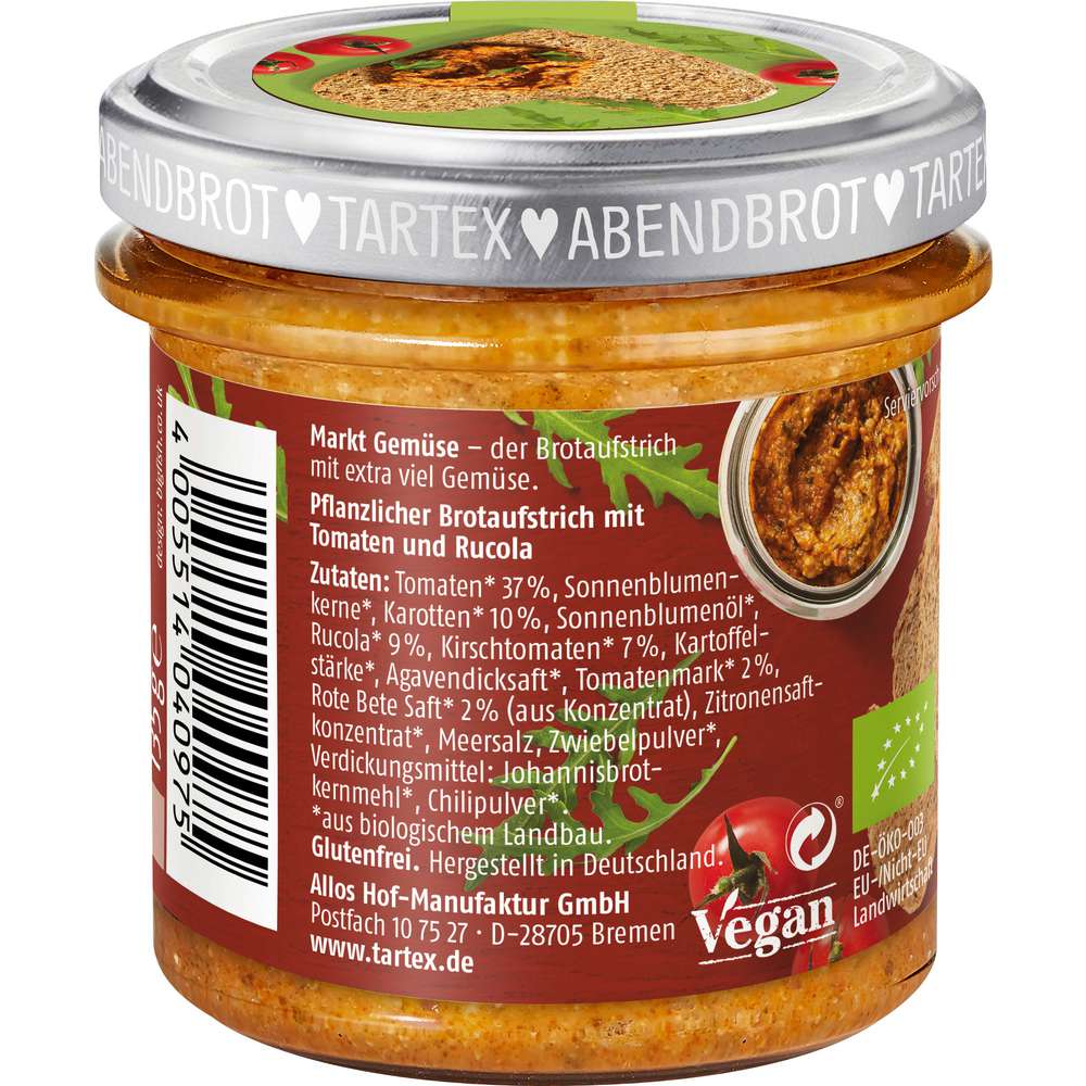 Produktabbildung Tartex Bio Brotaufstrich, Kirschtomate-Rucola