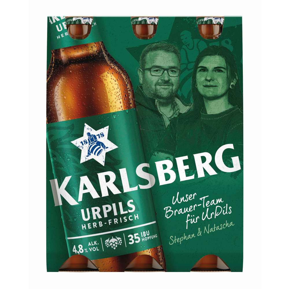 Produktabbildung Karlsberg Pilsener Bier Urpils Langhals, 4,8% (6x 0,330 Liter)