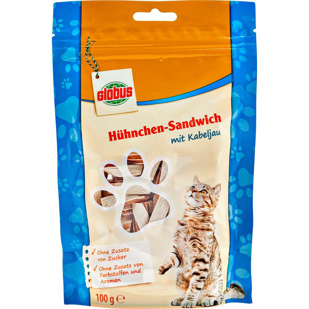 Produktabbildung GLOBUS Katzen-Snack Hühnchen-Sandwich mit Kabeljau