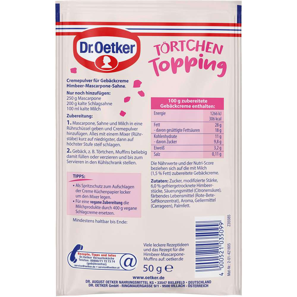 Produktabbildung Dr. Oetker Törtchen Topping, Raspberry-Mascarpone