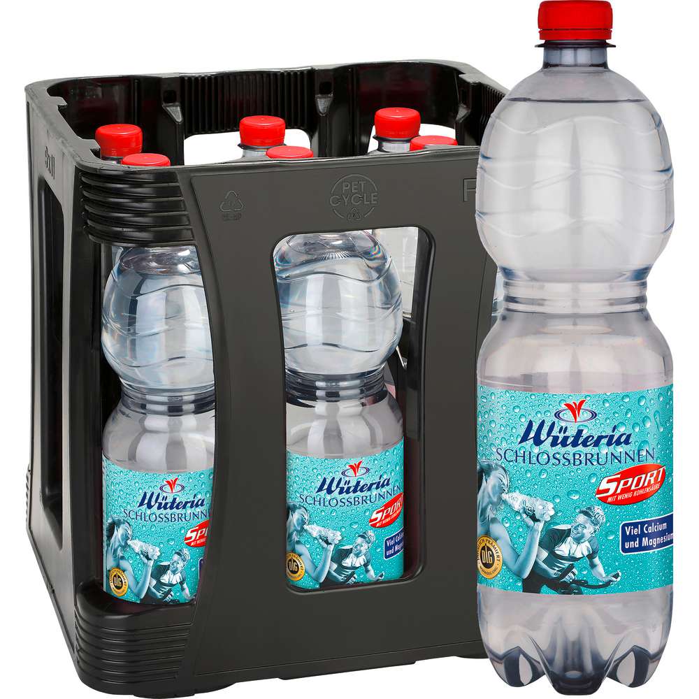 Produktabbildung Wüteria Schlossbrunnen Mineralwasser, Sport (9x 1,000 Liter)