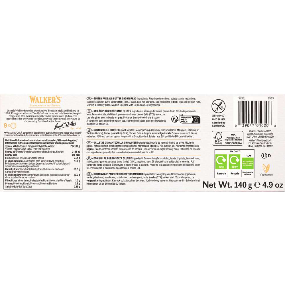 Produktabbildung Walker's Butter-Gebäck Shortbread Rounds, Glutenfrei
