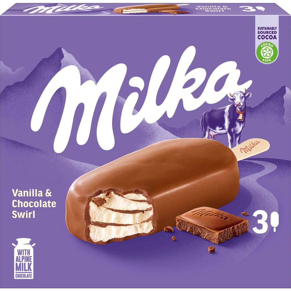 Produktabbildung Milka Stiel-Eis, Vanilla & Chocolae Swirl
