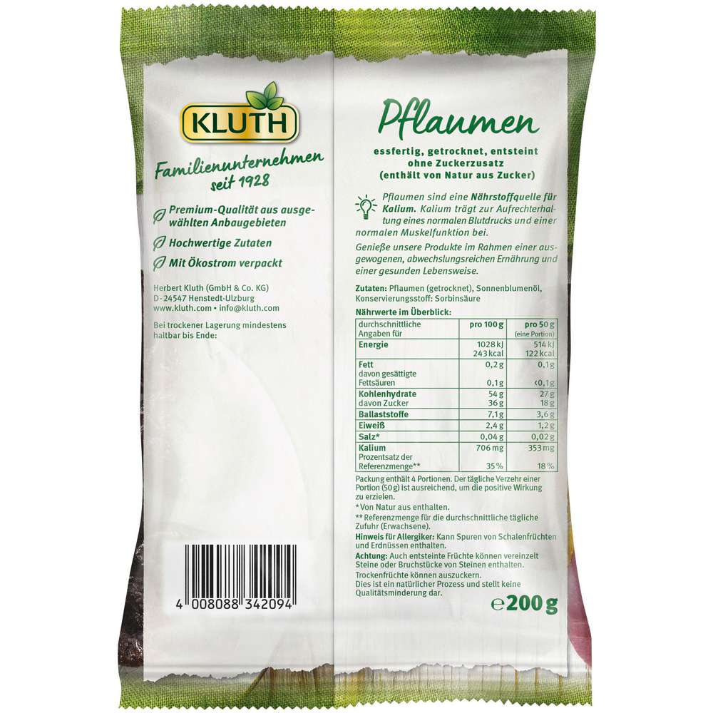 Produktabbildung Kluth Pflaumen, getrocknet und entsteint