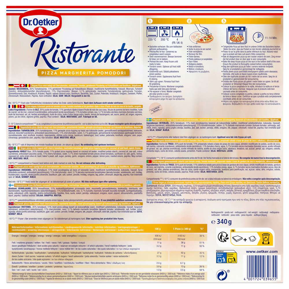 Produktabbildung Dr. Oetker Pizza Ristorante Margherita Promodori Vegan, tiefgekühlt