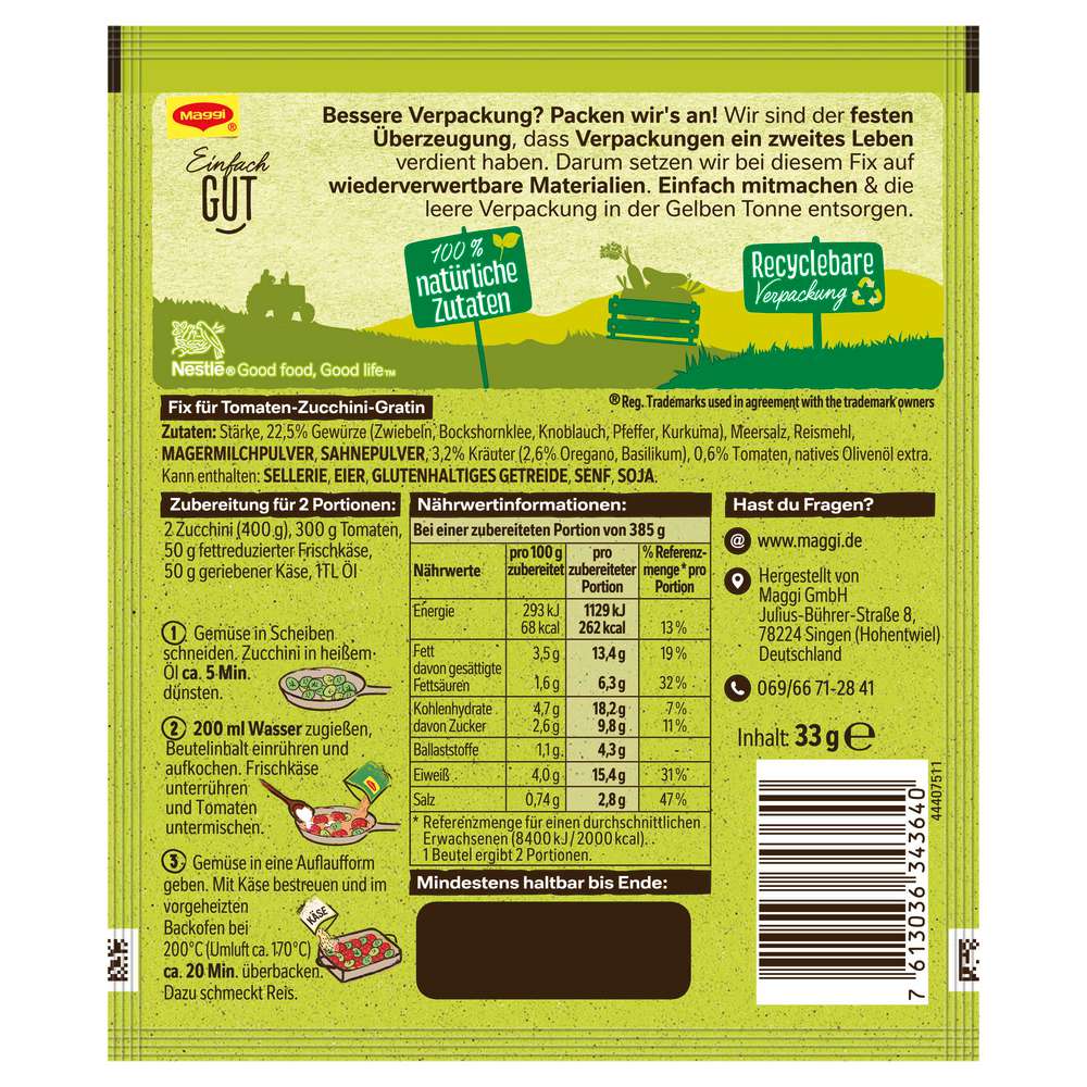 Produktabbildung Maggi Gewürzmischung Tomate-Zucchini Gratin