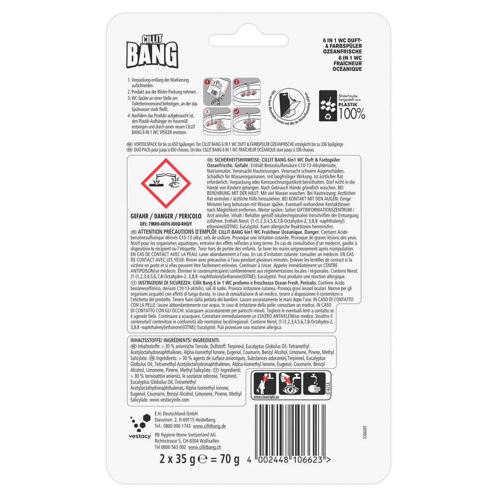 Produktabbildung Cillit Bang WC Blauspüler 6 in 1 Duo Blue Wave, Ozean Frische