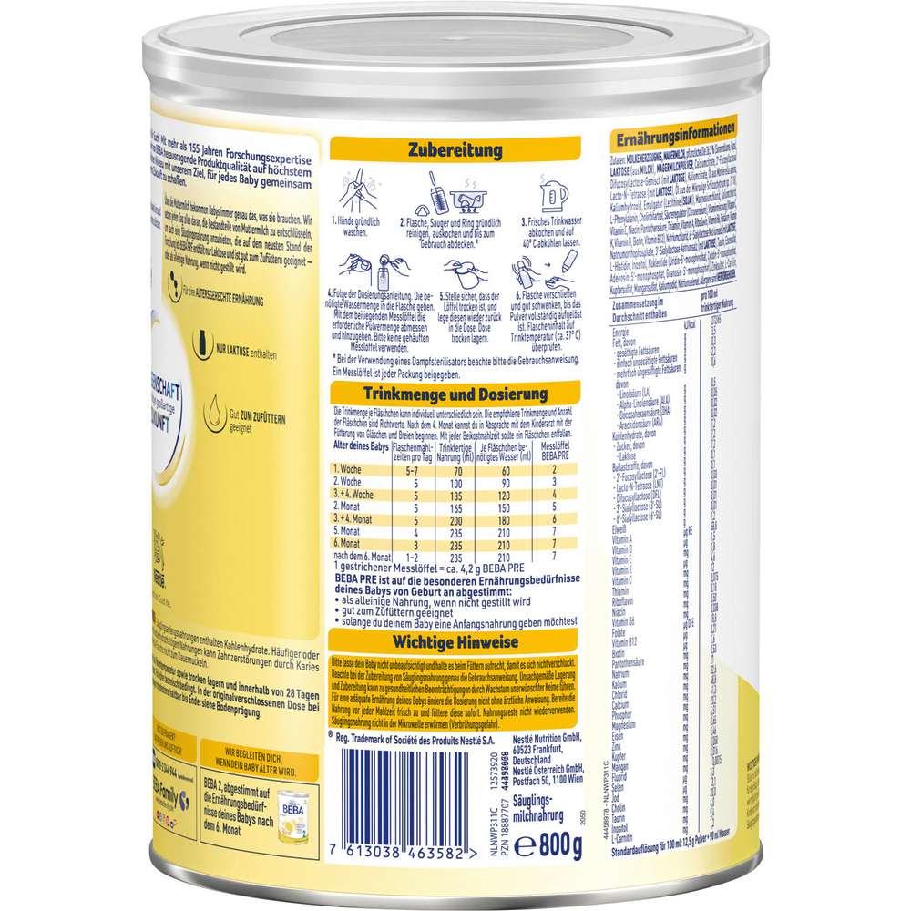 Produktabbildung Nestle Beba Anfangsmilch Pre von Geburt an