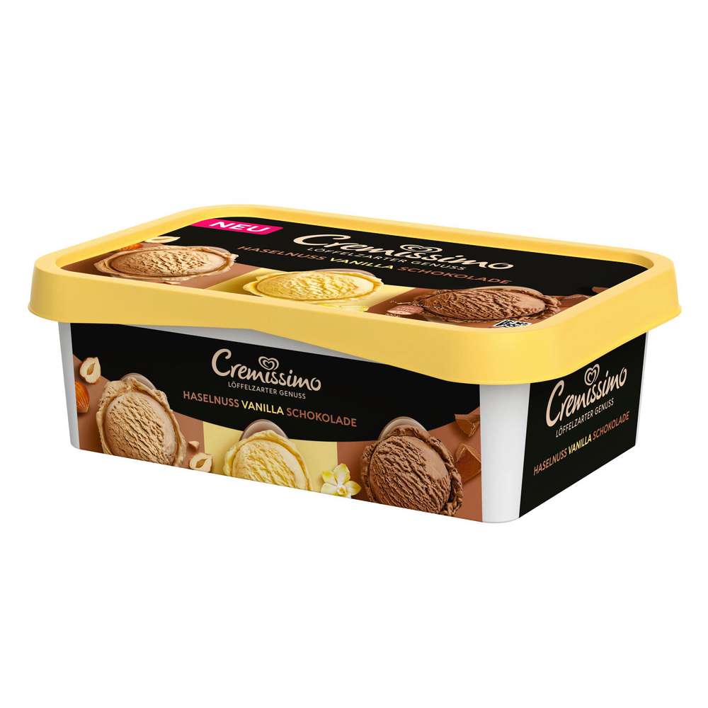 Produktabbildung Langnese Eis Cremissimo, Haselnuss/Vanilla/Schokolade