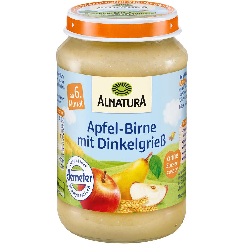 Produktabbildung Alnatura Babynahrung Apfel-Birne mit Dinkelgrieß, ab 6. Monat