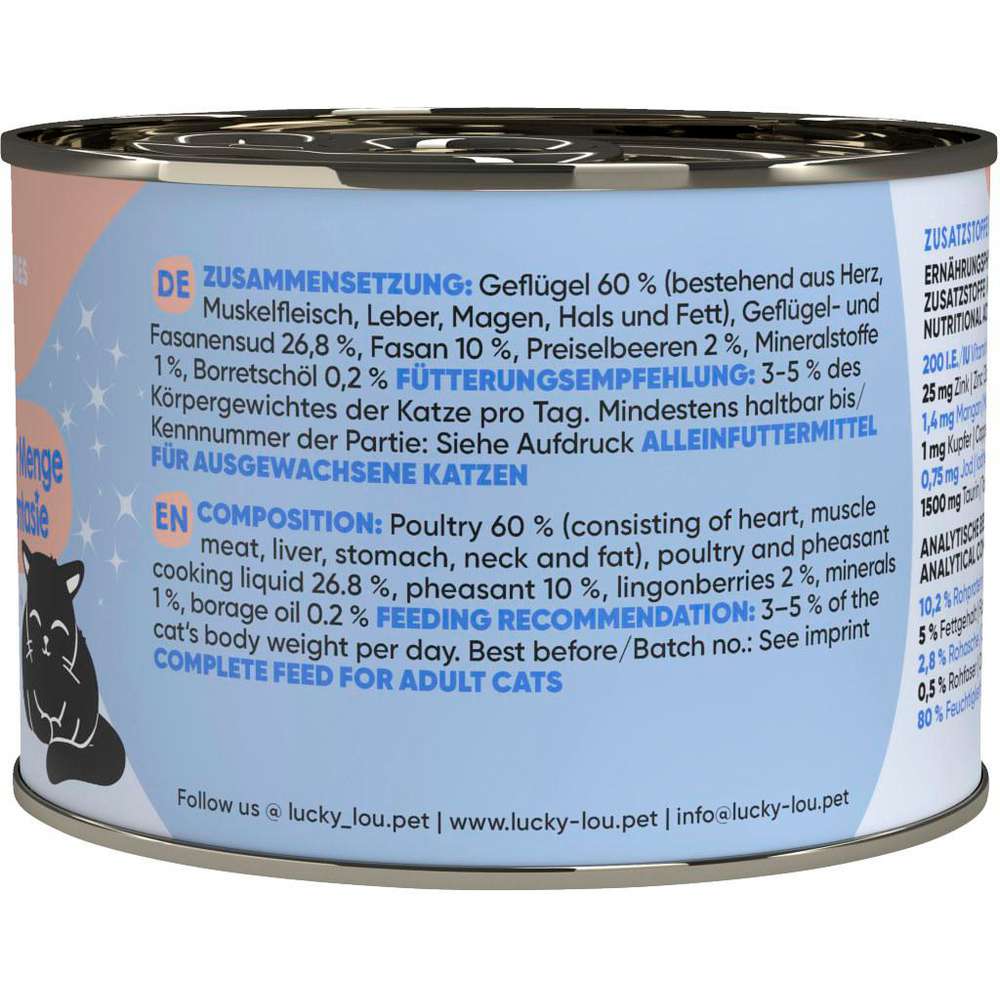 Produktabbildung Lucky Lou Katzen-Nassfutter, Geflügel & Fasan mit Preiselbeeren