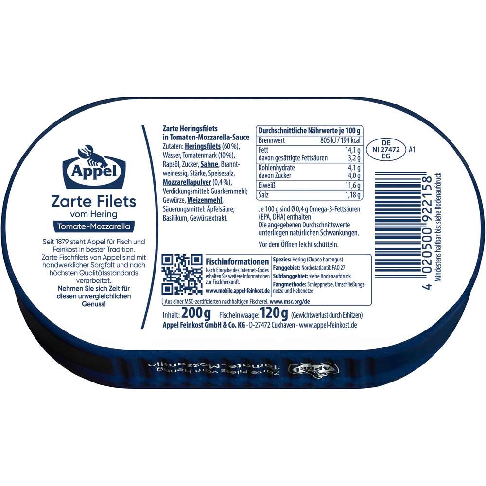 Produktabbildung Appel Heringsfilet, Tomate-Mozzarella