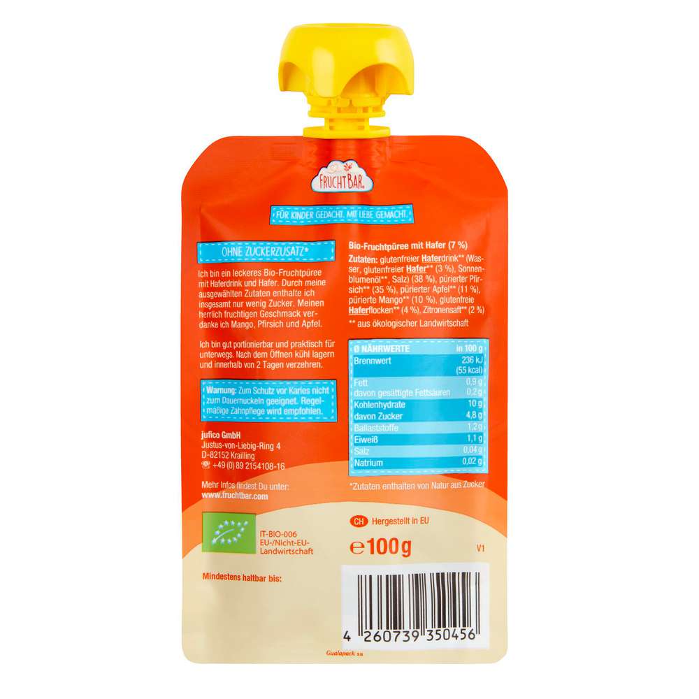 Produktabbildung Fruchtbar Bio Quetschie, Mango/Pfirsich/Apfel/Hafer