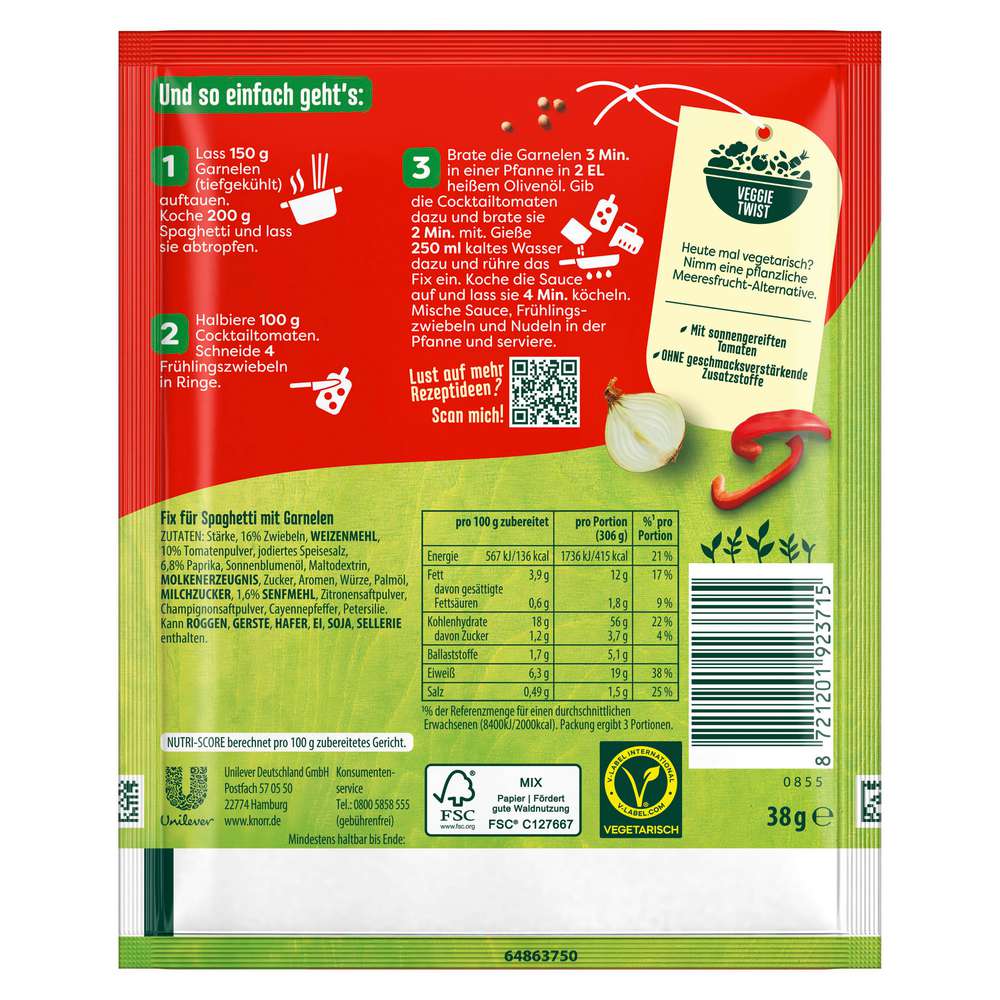 Produktabbildung Knorr Fix-Würzmischung, Spaghetti mit Scampi & Garnelen