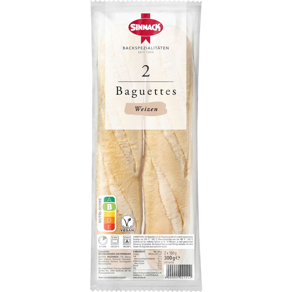Produktabbildung Sinnack Baguette Brötchen, 2 Stück
