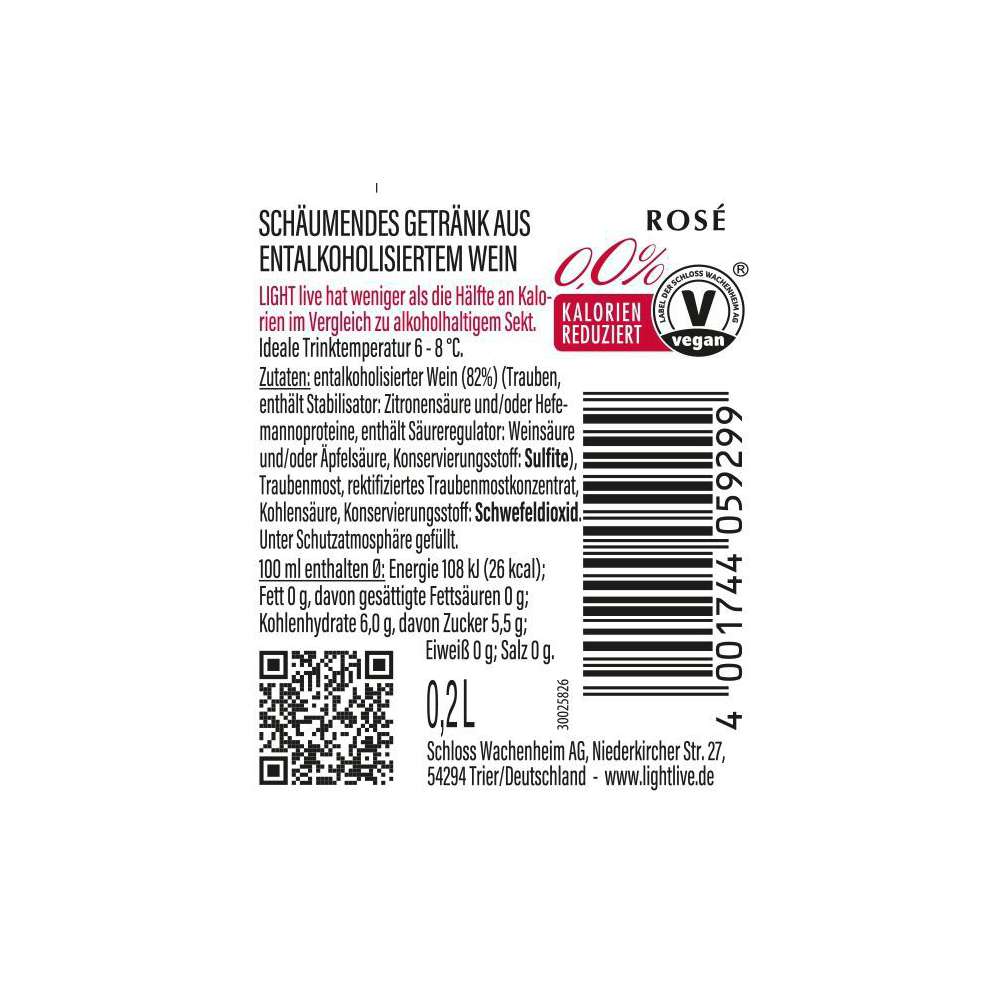 Produktabbildung Light Live Sparkling rosé schäumendes Getränk aus alkoholfreiem Wein