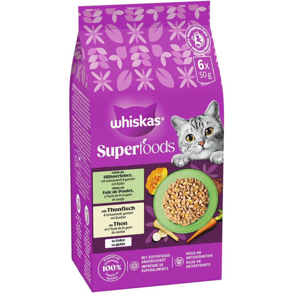 Produktabbildung Whiskas Katzen-Trockenfutter Superfoods, Huhn/Thunfisch