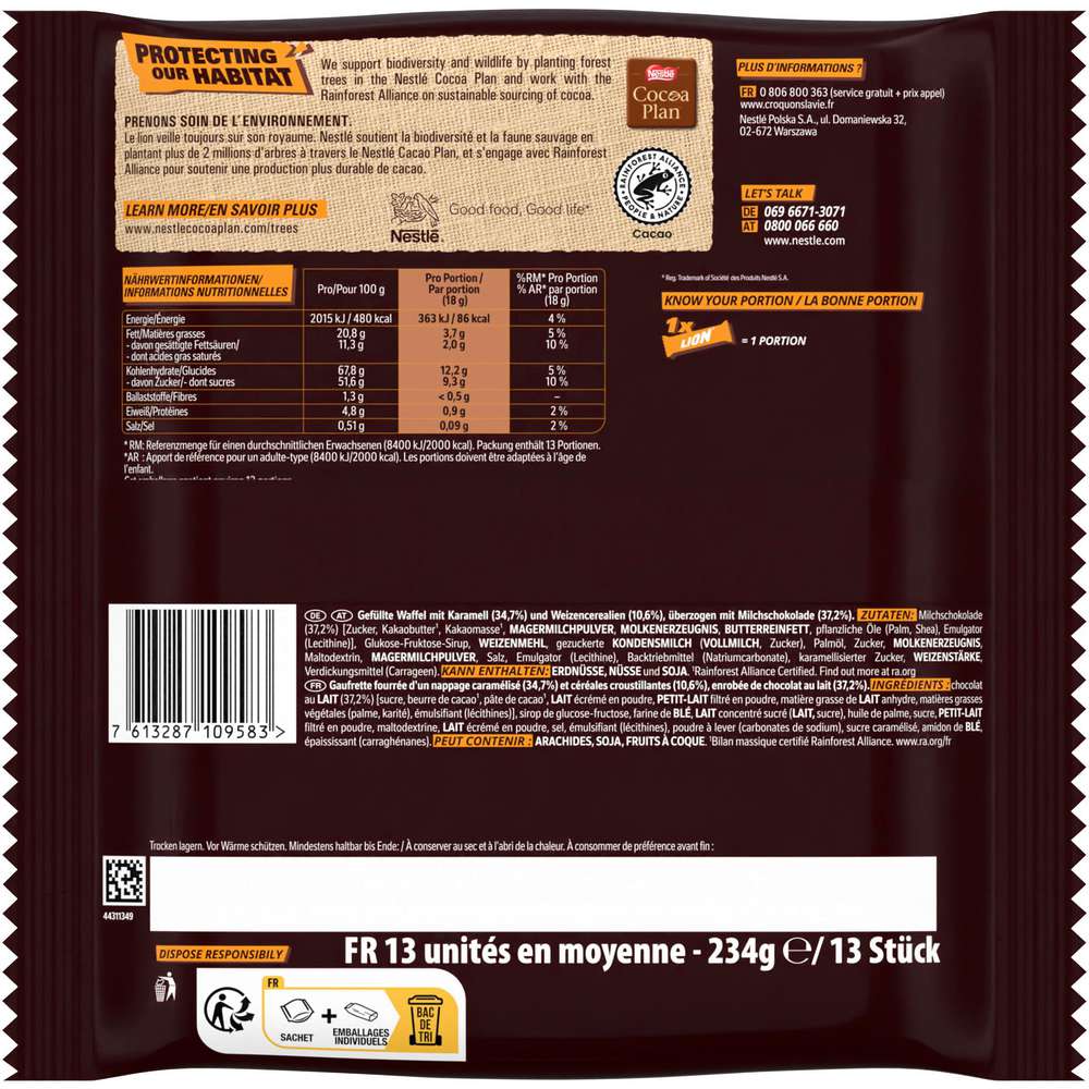 Produktabbildung Lion Schokoriegel, choco mini