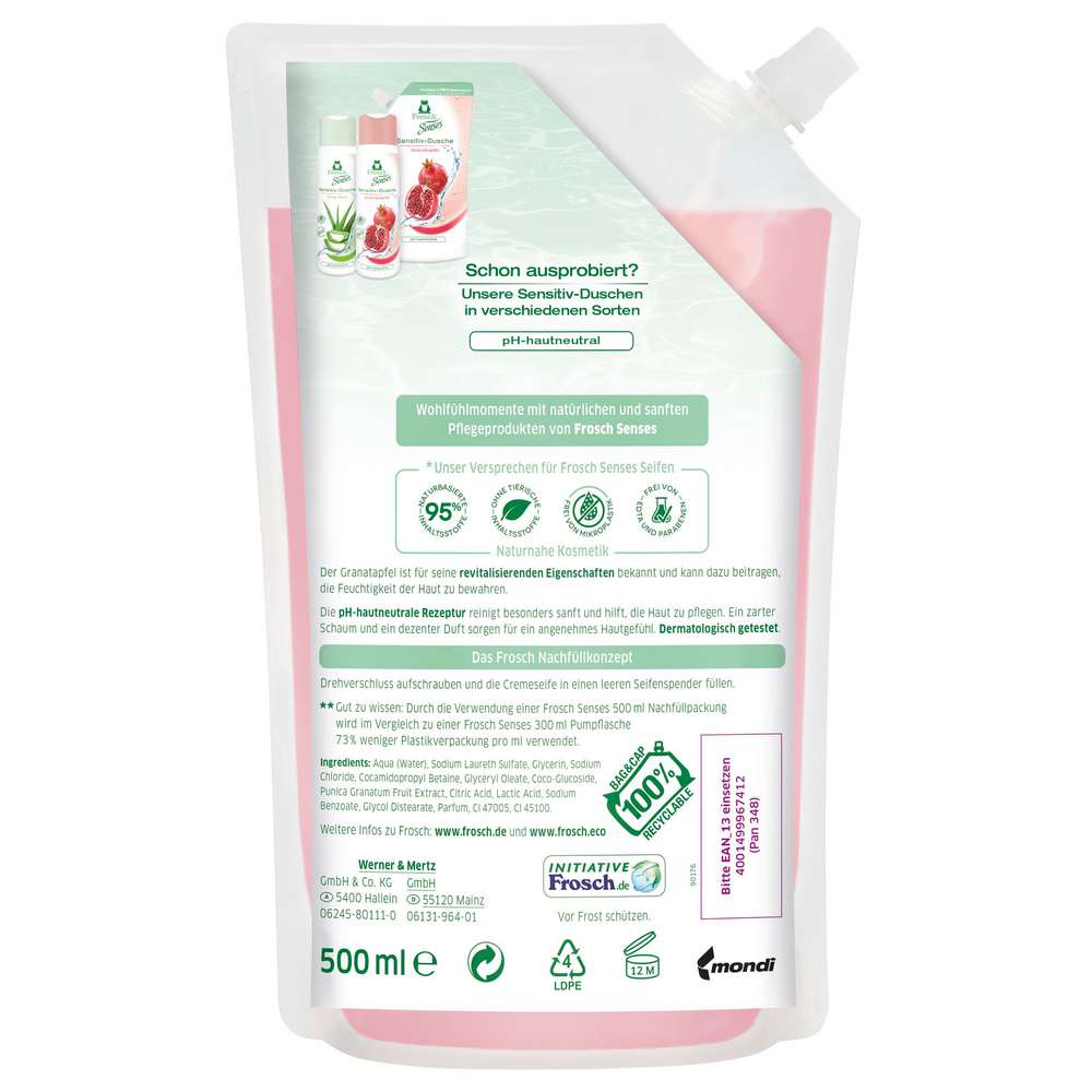 Produktabbildung Frosch Flüssigseife Senses Nachfüller, Granatapfel