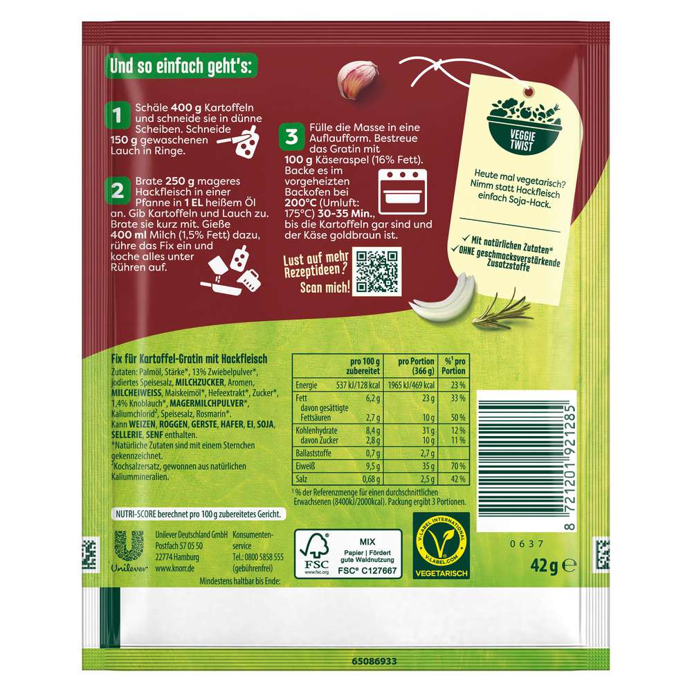 Produktabbildung Knorr Fix Würzmischung, Kartoffelgratin mit Hackfleisch