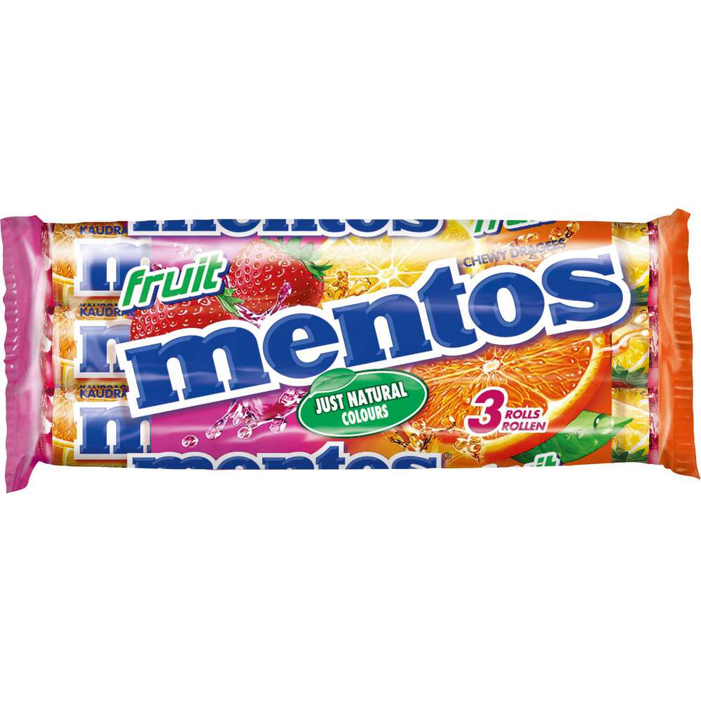 Produktabbildung Mentos Kaubonbons, Frucht (3x 0,038 Kilogramm)