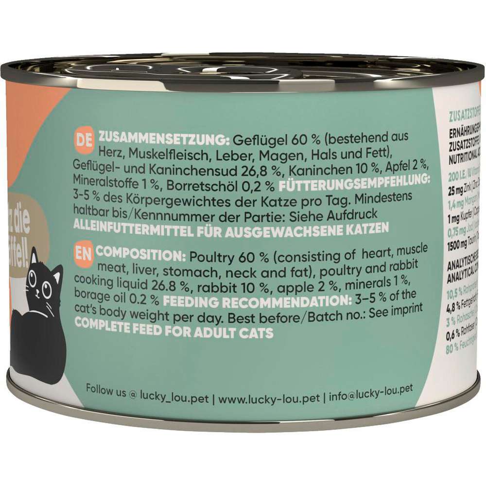 Produktabbildung Lucky Lou Katzen-Nassfutter, Geflügel & Kaninchen mit Apfel