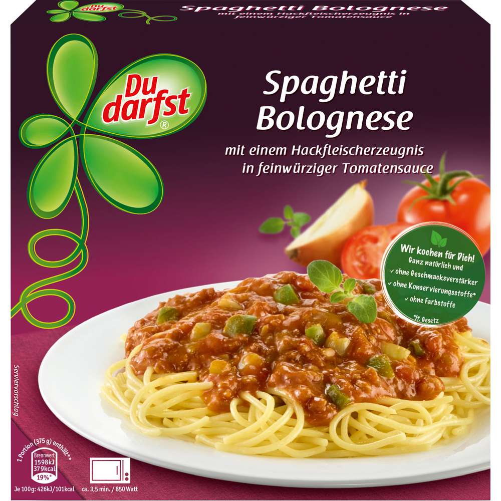 Produktabbildung Du Darfst Fertiggericht, Spaghetti Bolognese