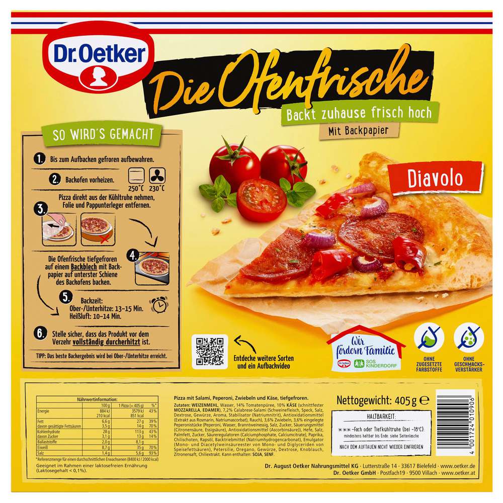 Produktabbildung Dr. Oetker Pizza Ofenfrische Diavolo, tiefgekühlt