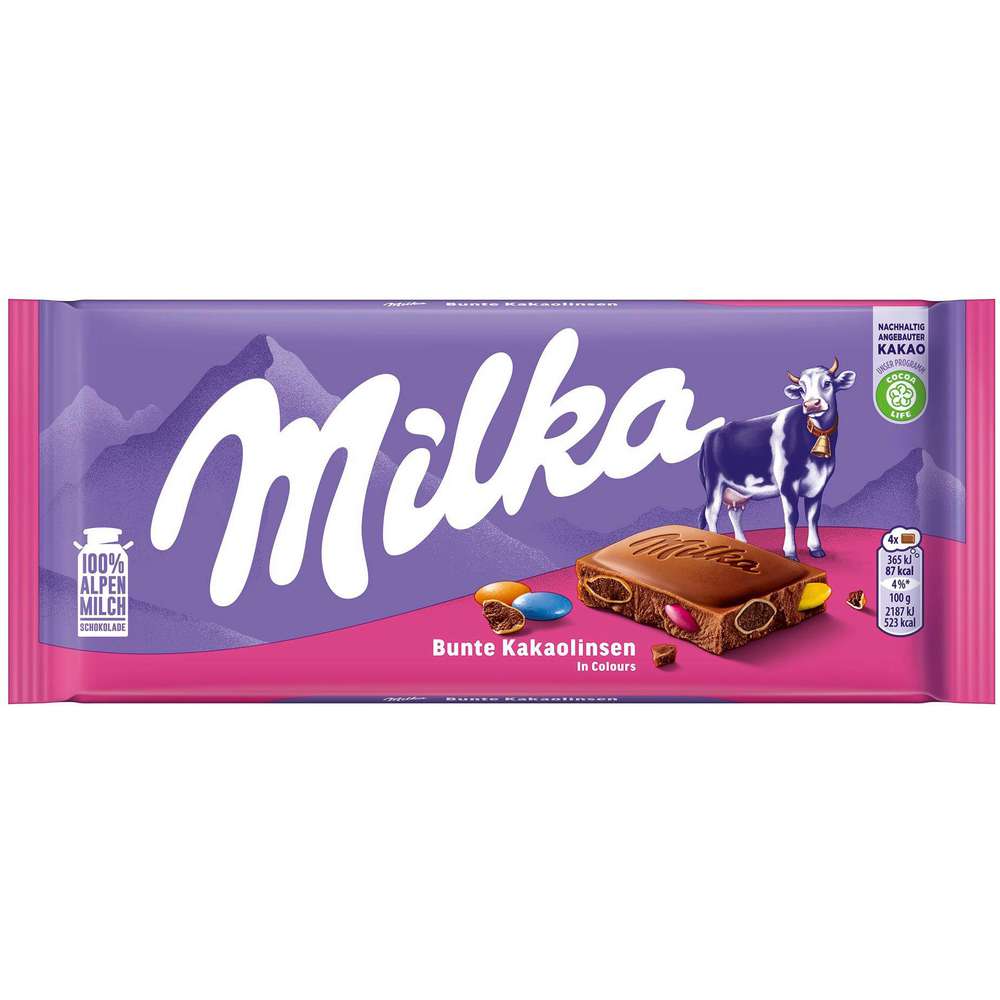 Produktabbildung Milka Tafelschokolade, Bunte Kakaolinsen