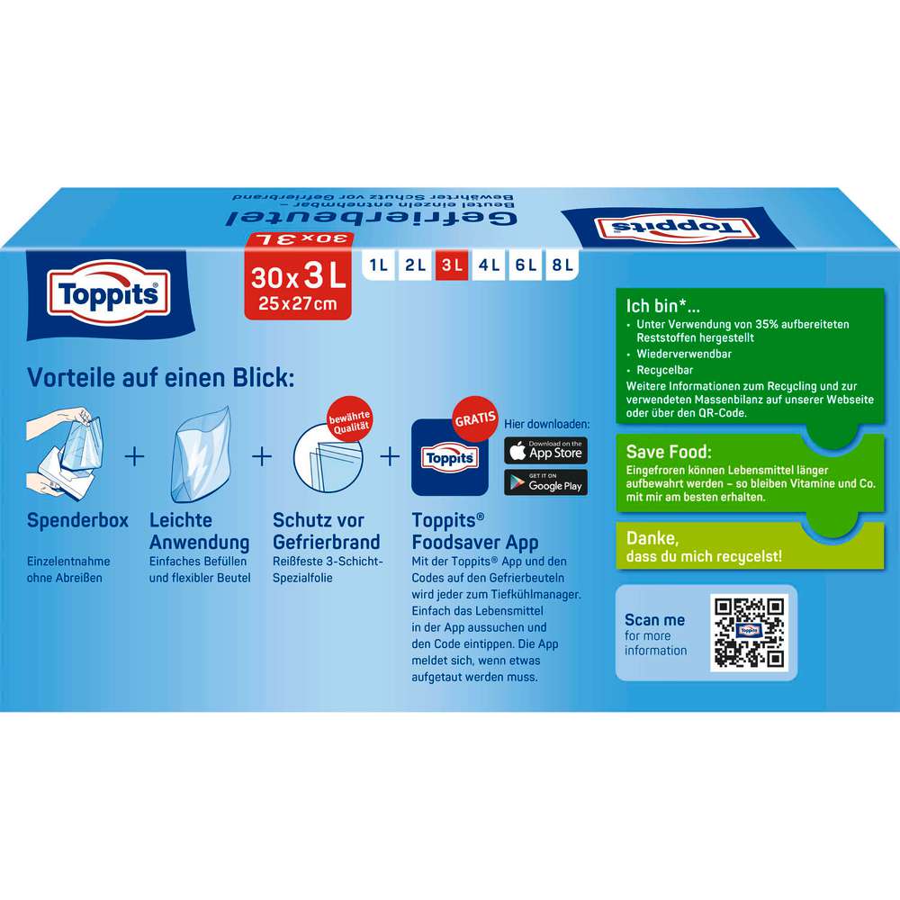Produktabbildung Toppits Gefrierbeutel mit Standboden, 3l