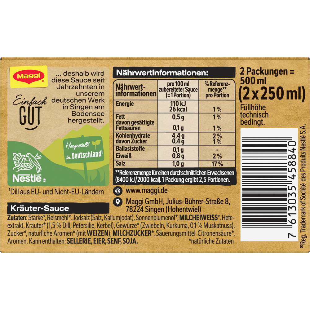 Produktabbildung Maggi Delikatess-Sauce, Kräuter