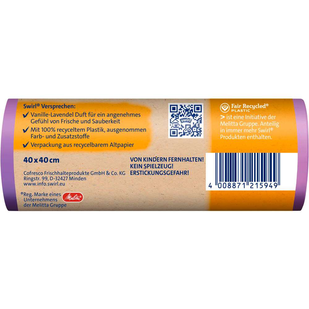Produktabbildung Swirl Zugband-Müll-Beutel, Vanille-Lavendel-Duft, 14 x 10l