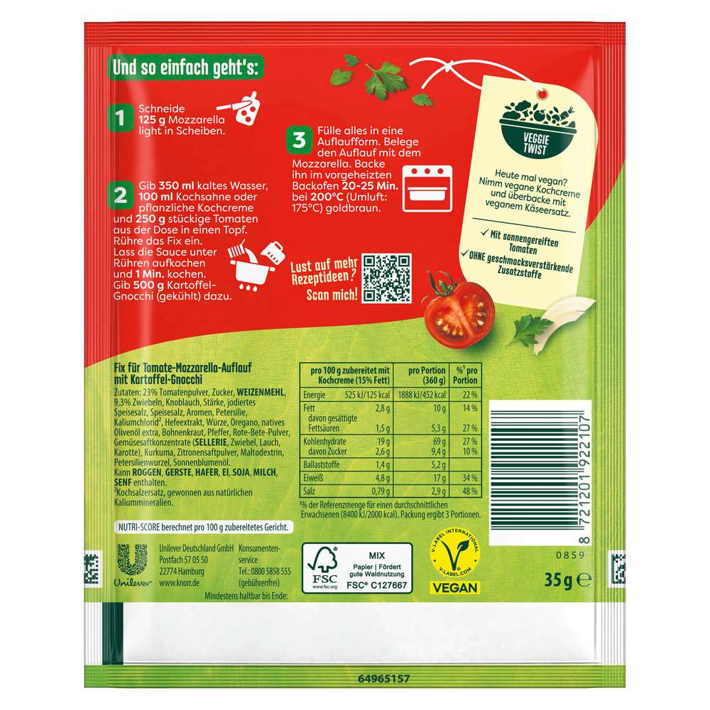 Produktabbildung Knorr Fix Würzmischung Gnocchi Gratin, Tomate-Mozzarella