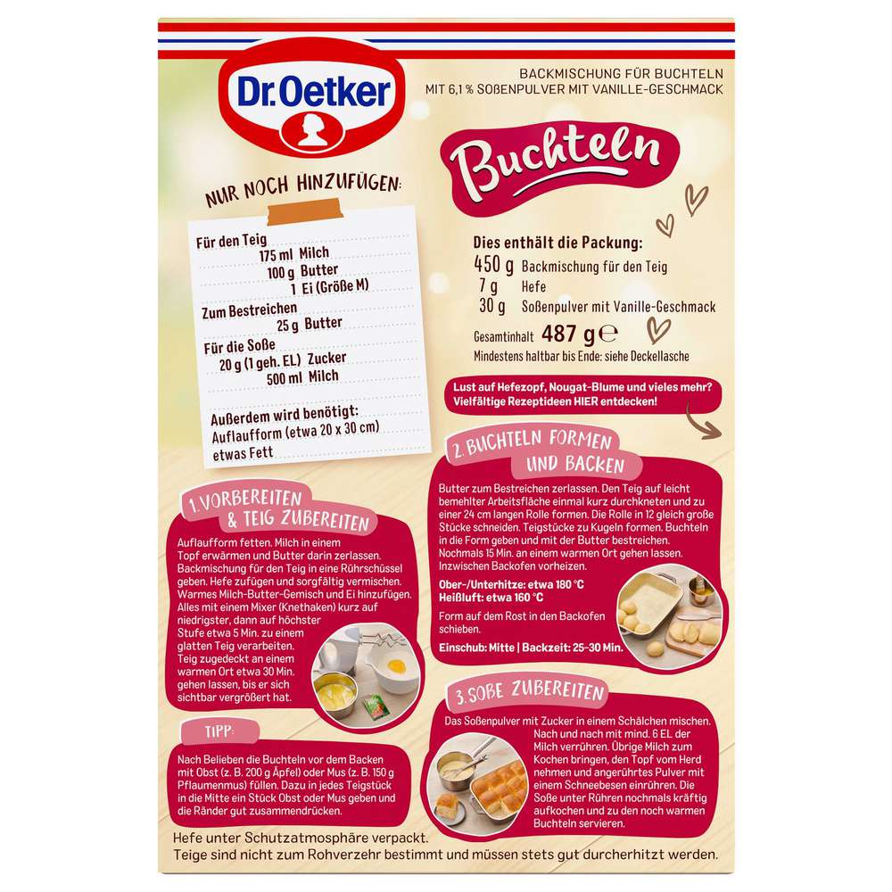 Produktabbildung Dr. Oetker Backmischung Buchteln, mit Dessert-Soße