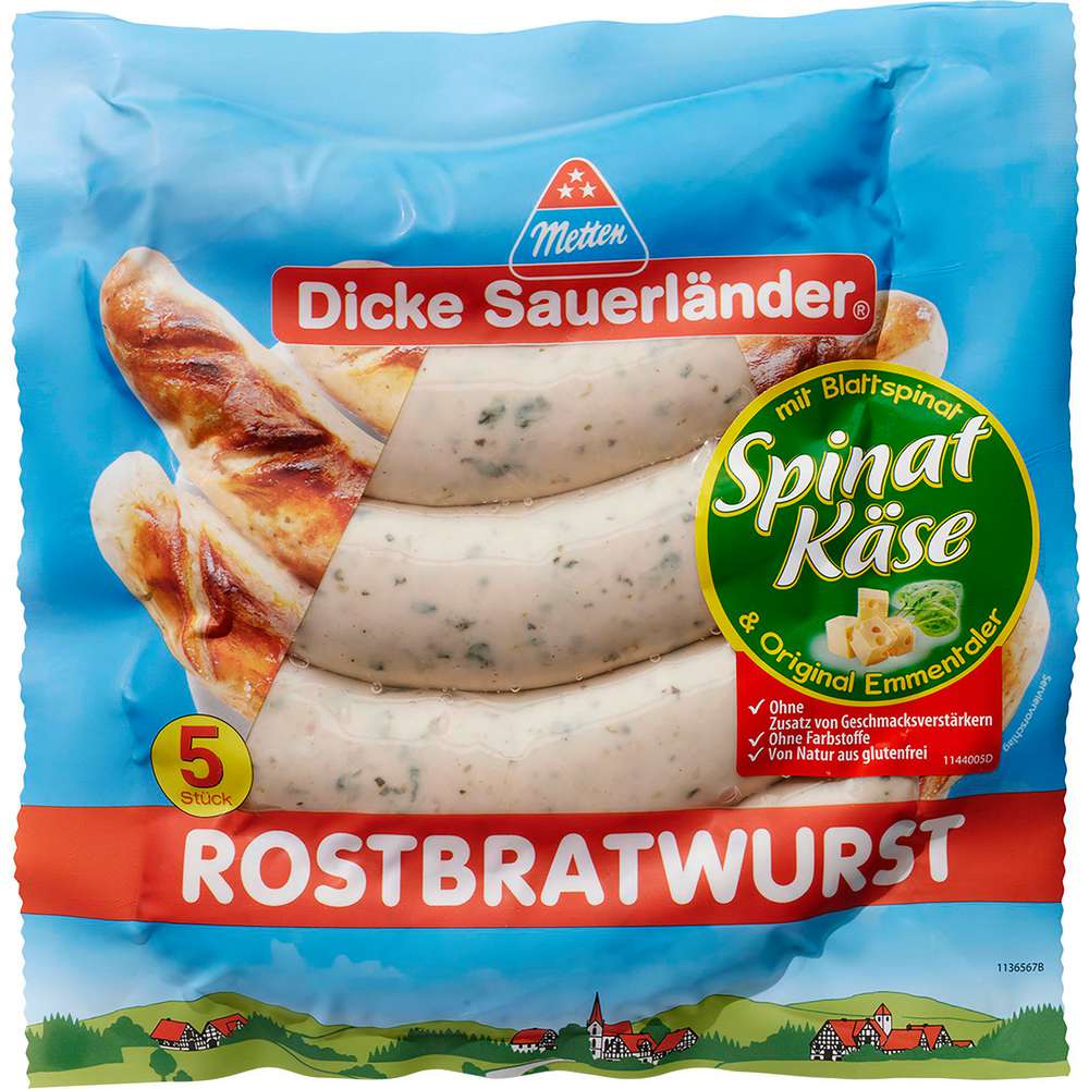 Produktabbildung Metten Rostbratwurst mit Käse-Spinat