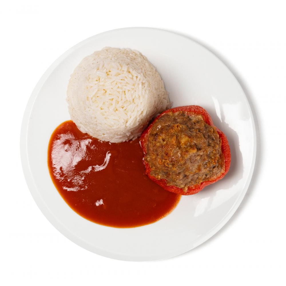 Produktabbildung GLOBUS Tagesgericht Mittwoch: Gefüllte Paprikaschote mit Tomatensauce, dazu Reis