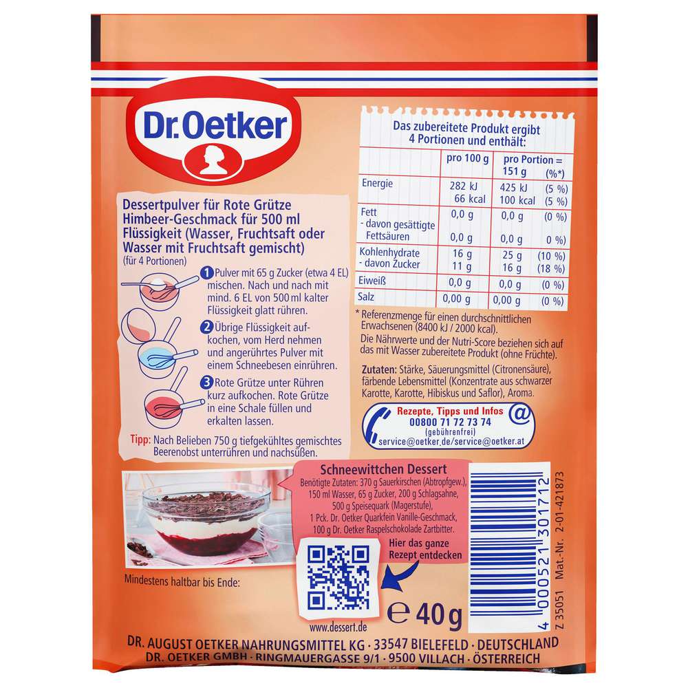 Produktabbildung Dr. Oetker Rote Grütze, Himbeere