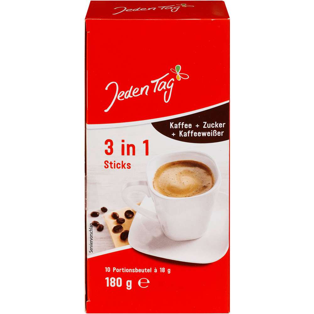 Produktabbildung Jeden Tag Kaffeesticks 3in1, Kaffee-Zucker-Kaffeeweißer