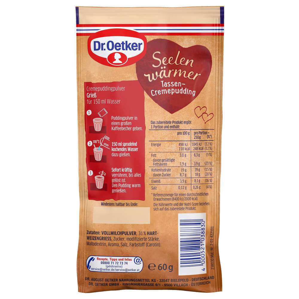 Produktabbildung Dr. Oetker Tassen-Cremepudding Grieß 