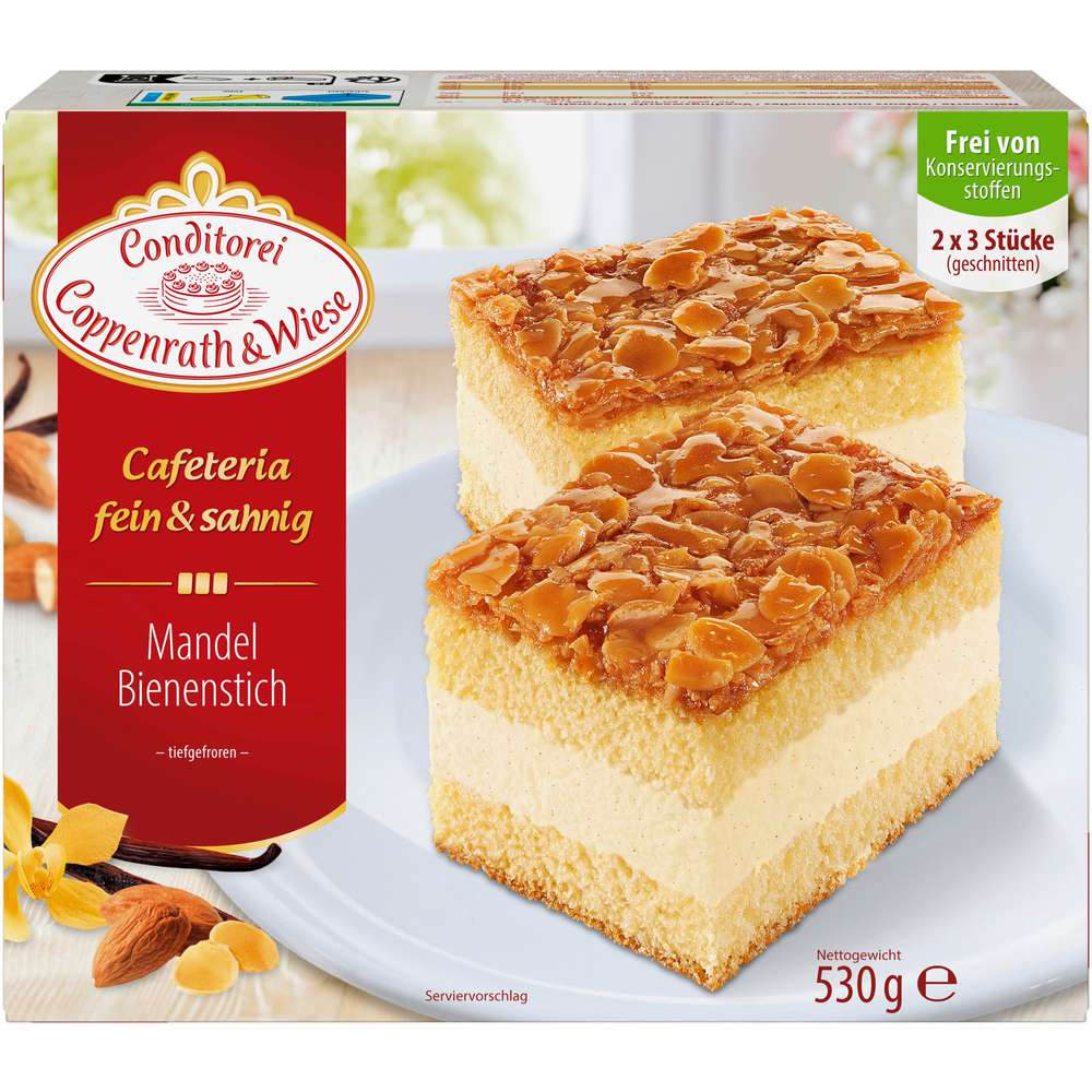 Produktabbildung Conditorei Coppenrath & Wiese Fein&Sahnig Kuchenschnitten, Mandel-Bienenstich, tiefgekühlt